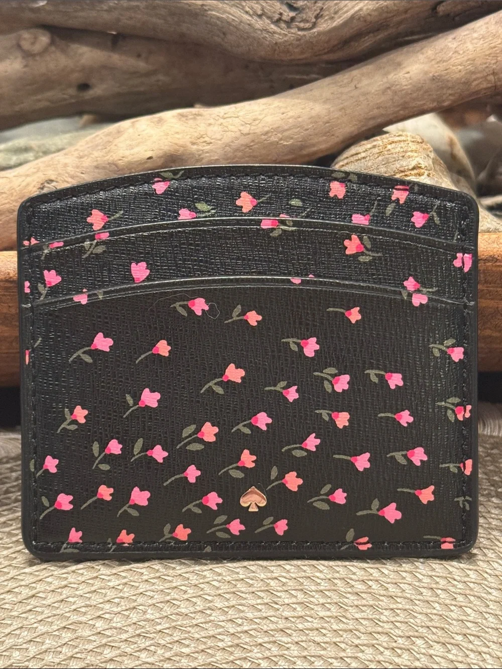 Kate Spade Black Card Case with Pink Floral Print NWOT